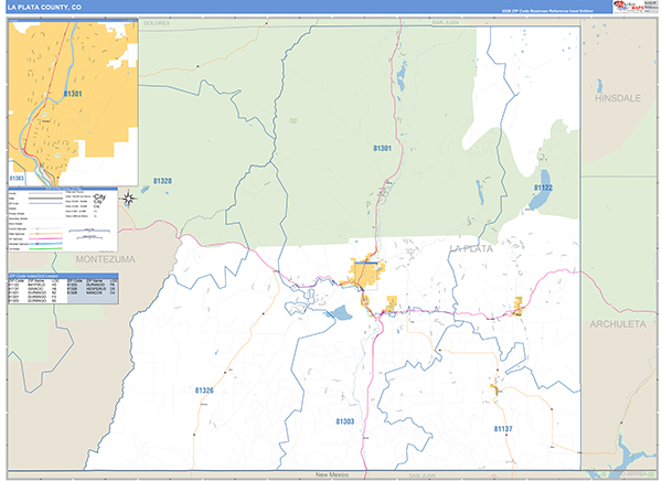 La Plata County, CO Zip Code Map